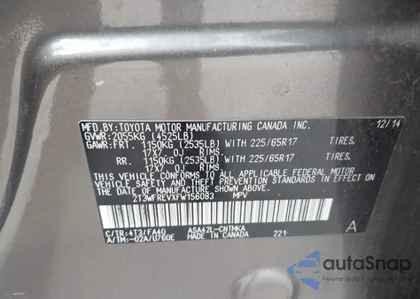 2015 Toyota Rav4 Xle from USA, damaged, VIN 2T3WFREVXFW156083